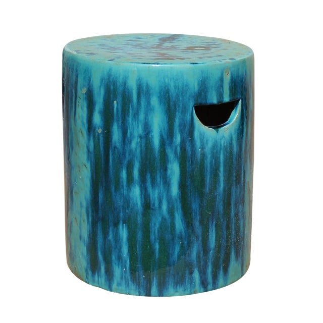 Chinese Ceramic Clay Turquoise Green Glaze Round Garden Stool