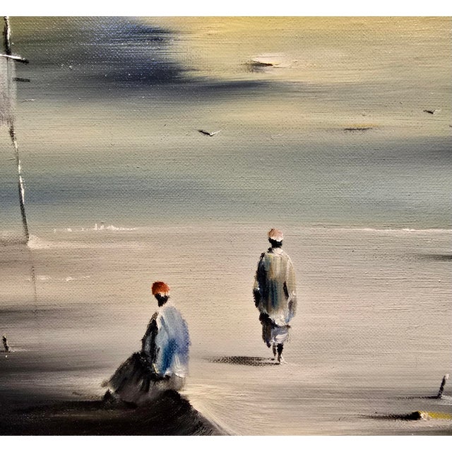 1950s Robert Watson-Human Figures on a Surreal California Beach- Mid-Century Oil Painting For Sale - Image 5 of 11
