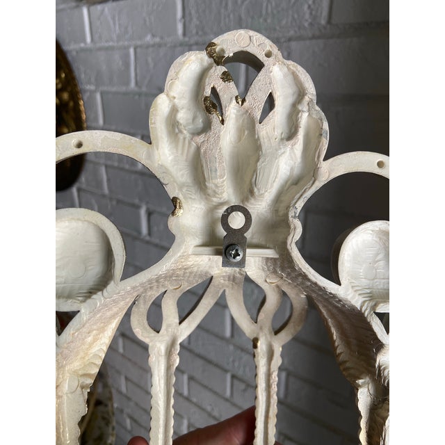 Wood Vintage Hollywood Regency Homco Gilded Faux Wicker & Rattan Wall Pocket Planter Baskets, Wall Hanging Flower Installation For Sale - Image 7 of 12