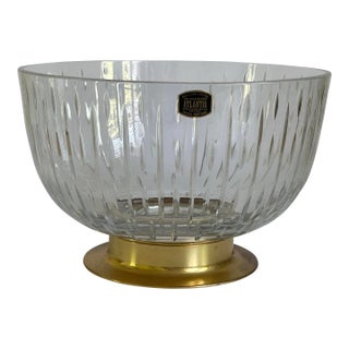 Atlantis Portugal Full Lead Crystal Centerpiece Bowl With 24k Gold Plated Base For Sale