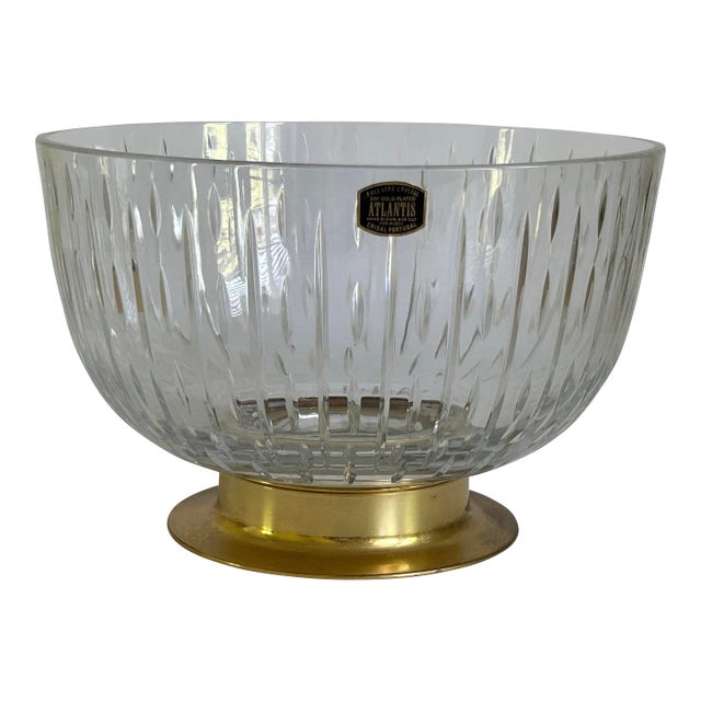 Atlantis Portugal Full Lead Crystal Centerpiece Bowl With 24k Gold Plated Base For Sale