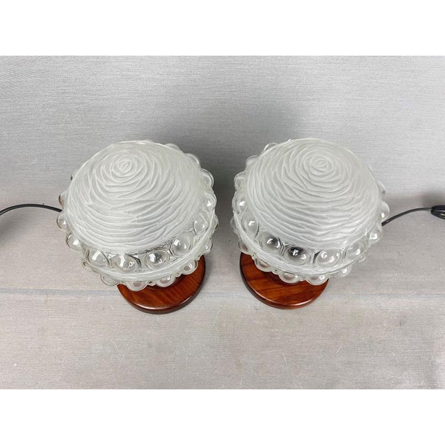 Mid-Century Portuguese Modern Wood and Frosted Glass Table Lamps, 1960s, Set of 2 For Sale - Image 4 of 17