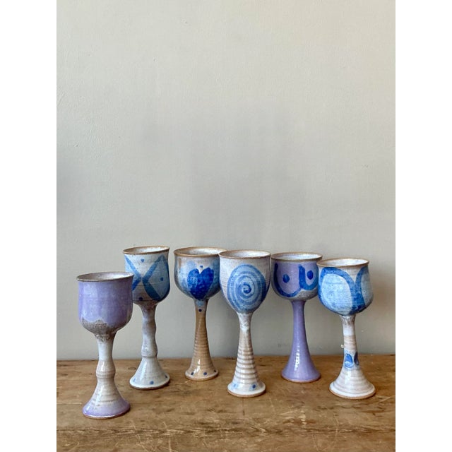 Vintage Boho Studio Pottery Wine Glasses - Set of 6 For Sale - Image 4 of 12