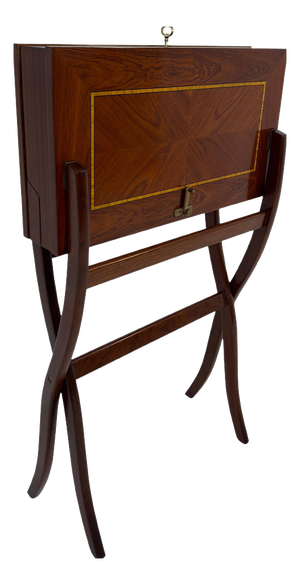 Italian Travel Writing Desk with Fine Veneer and Green Leather by De Baggis Cantù, 1980s