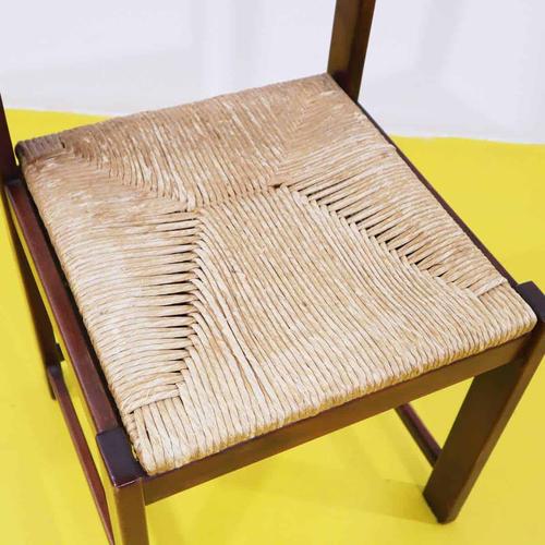 Vintage Brown Wooden Chair with Woven Straw Seat