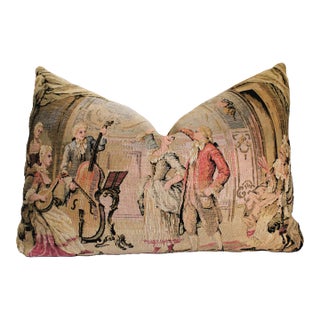 19thC. Custom Toile French Tapestry Pillow 27" Feather Down Insert For Sale