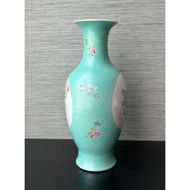Antique 18th Century Chinese Turquoise Porcelain Vase, Qianlong Mark, 10"t., Provenance For Sale - Image 4 of 12