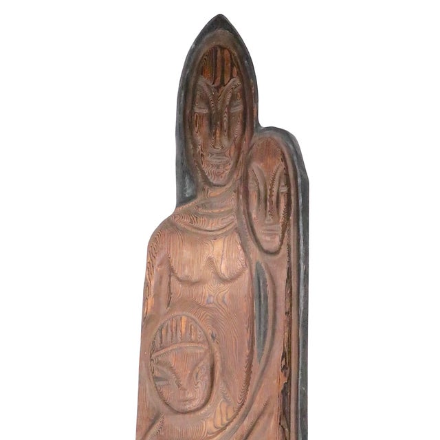 Wood Mid 20th Century Mid Century Rustic Witco Carved Burnt Wood Sculpture For Sale - Image 7 of 9