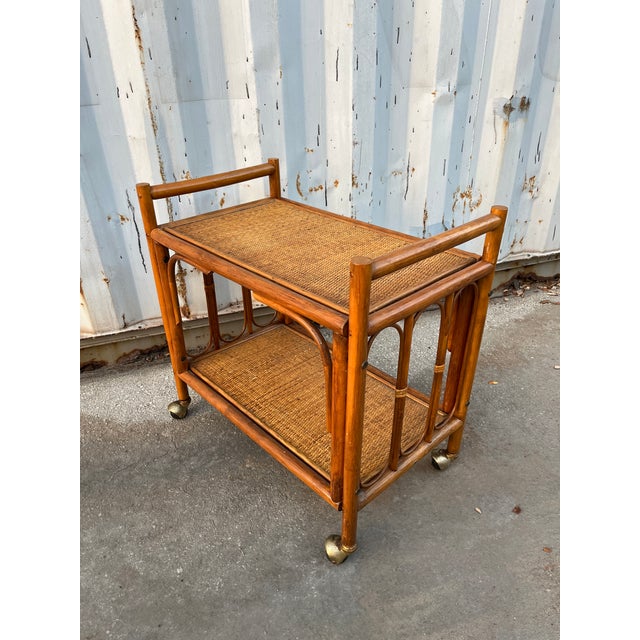 Coastal Style Rattan Dry Bar/ Serving Cart in the Franco Albini's Manner. Circa 1970s For Sale - Image 12 of 18