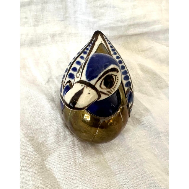 Mid-Century Modern Vintage Mexican Tonala Pottery & Brass Duck Figurine For Sale - Image 3 of 5