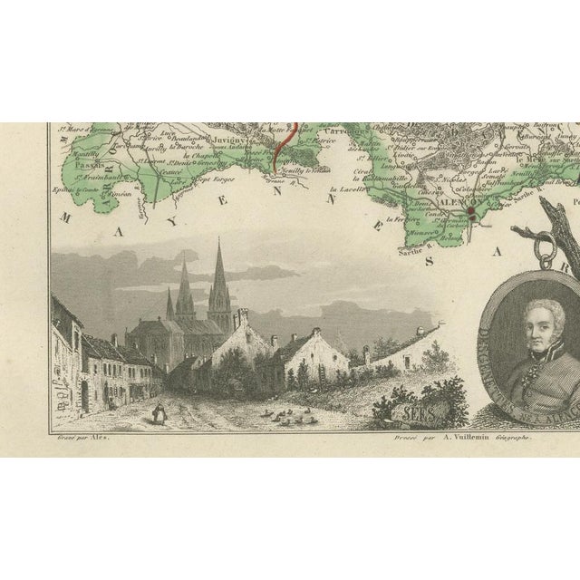 Paper Antique Map of Orne by Vuillemin, Normandy, France, 1850 For Sale - Image 7 of 9