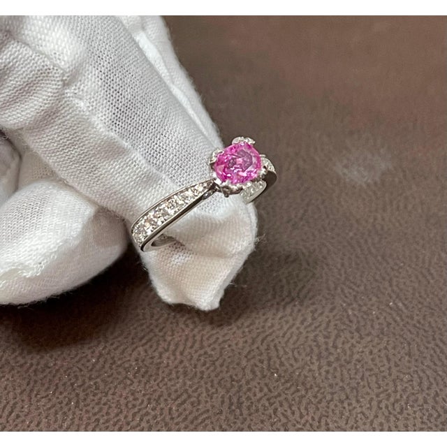 Gemstone 1 Ct Natural Pink Sapphire & 1.25 Ct Diamond Ring in Platinum For Sale - Image 7 of 18