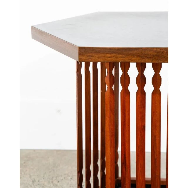 1960s Mid Century Modern End Table Side Hexagon Arthur Umanoff Style Walnut Black Sculptural For Sale - Image 12 of 12