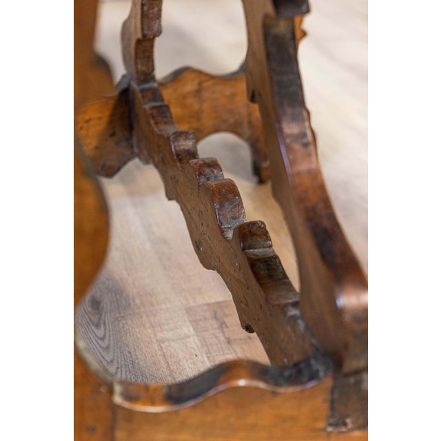 17th Century Italian Baroque Period Walnut Demilune Table with Carved Lyre Base For Sale - Image 4 of 14