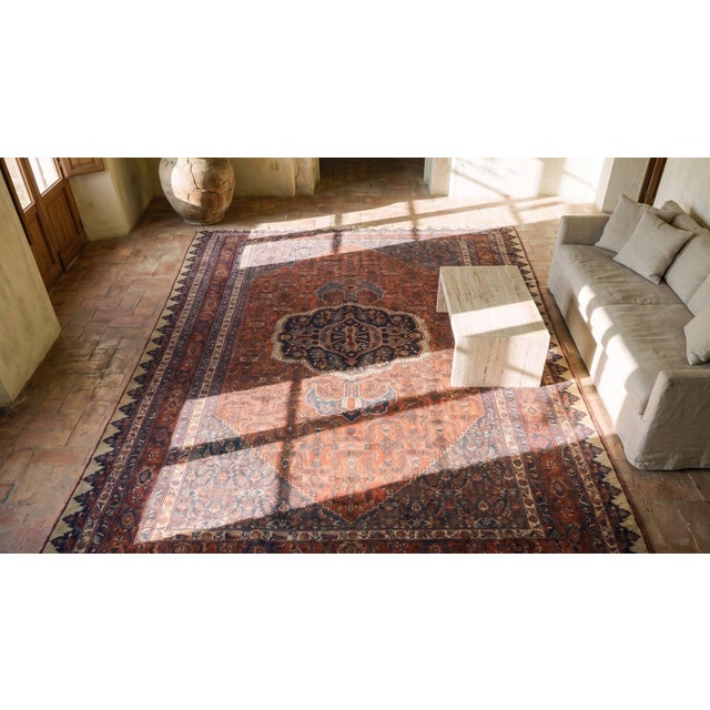 Traditional Red-Ruby Background Color With Medallion Design Antique Persian Bijar Rug For Sale - Image 14 of 15