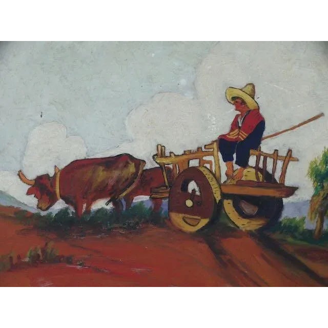 Mexican 1930s Folk Art Mexican Scene Painted on a Round Wooden Tray C 1930s For Sale - Image 3 of 3