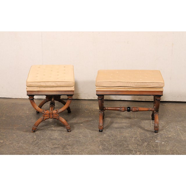 Mid 20th Century Mid 20th Century Dante Style Wood Stools W/ Upholstered Seats - A Pair For Sale - Image 5 of 9