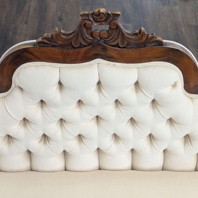 Antique 3-Seat Sofa With Carved Wood Frame and Cream Upholstery For Sale In San Francisco - Image 6 of 9
