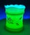This Heisey glass set is made with uranium glass and glows under a blacklight. A beautiful set to add to your collection....