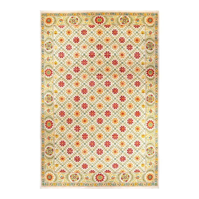 Suzani Hand-Knotted Area Rug - Ivory, 17' 10" x 11' 10" For Sale