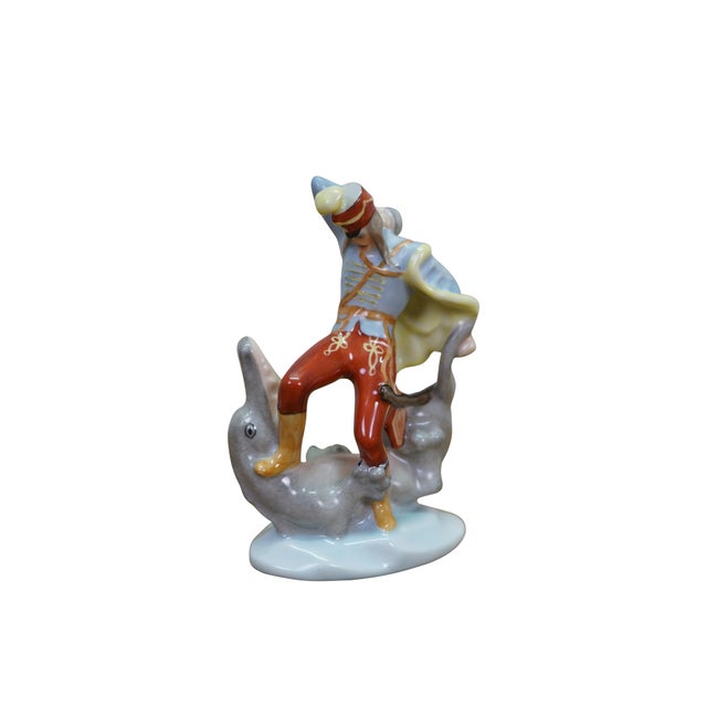 Victorian Vintage Herend Hussar and Sea Serpent Porcelain Dragon Slayer Figurine 5595 For Sale - Image 3 of 14