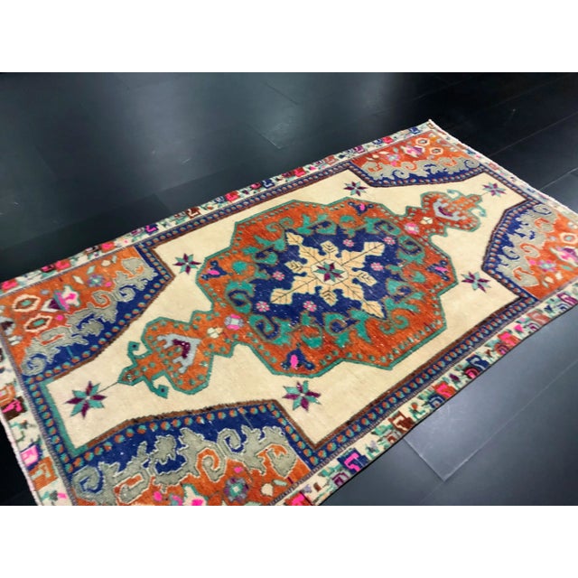 1960s Vintage Multicolor Turkish Floral Design Handmade Wool Area Rug For Sale - Image 5 of 11