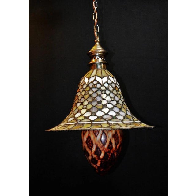 1940s Art Deco Tiffany Style Stained Glass Acorn Pendant Light, 1940s For Sale - Image 5 of 18