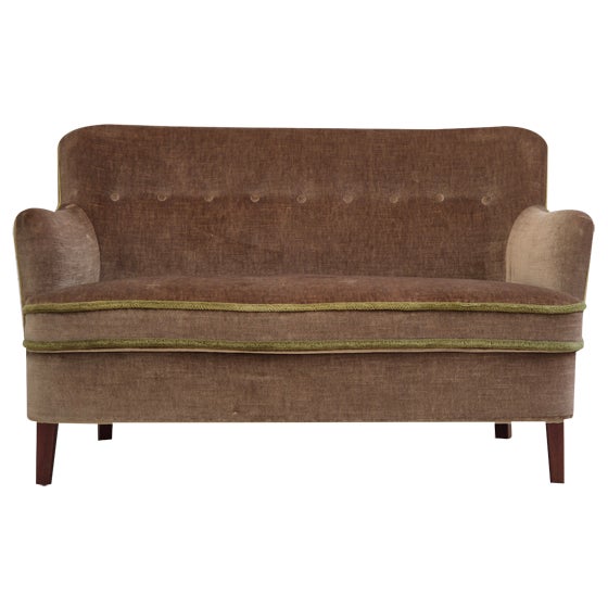 Danish 2-Seater Sofa in Velour & Beech, 1960s For Sale