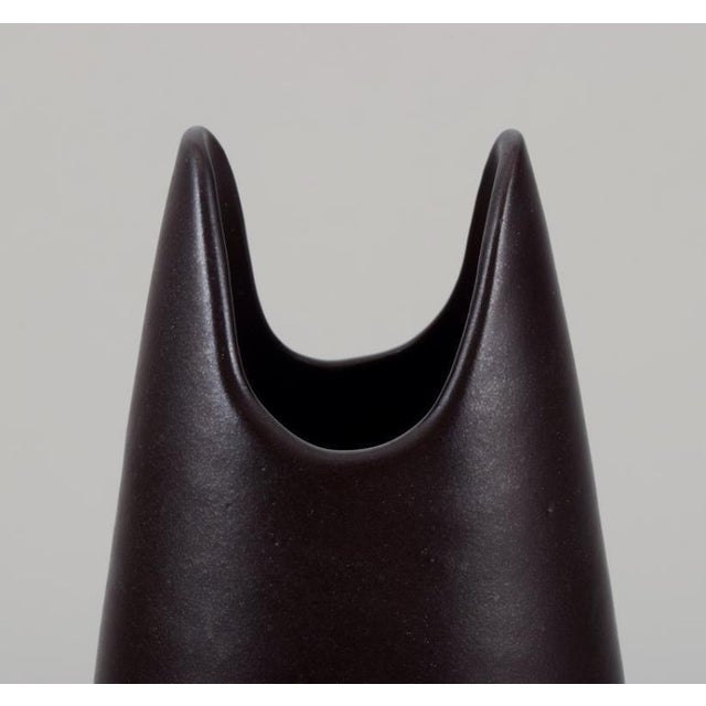 Ceramic Vase with Dark Brown Glaze by Mari Simmulson for Upsala Ekeby For Sale - Image 3 of 7