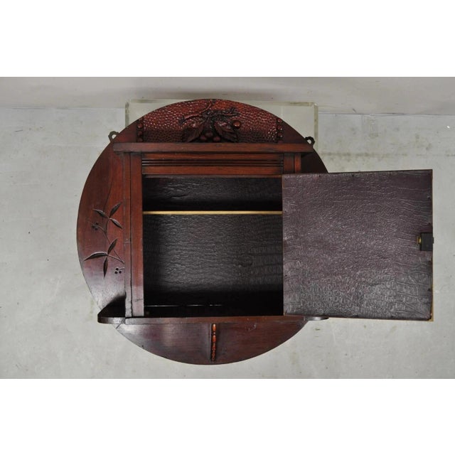 Red Antique Victorian Black Forest Carved Round Wall Mirror Curio Cabinet For Sale - Image 8 of 12