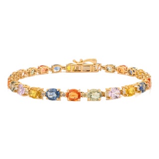 VRJewels 9.89 CTW Multi Sapphire & Diamond Modern Tennis Bracelet in 14k Yellow Gold For Sale