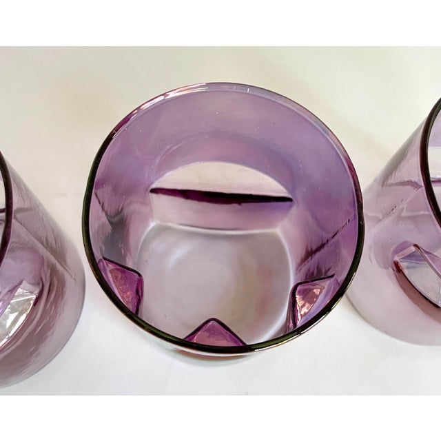 Glass Set of 4 Postmodern Amethyst Glass Tumblers With Stepped Geometric Profile For Sale - Image 7 of 8