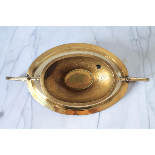 Vintage Oval Brass Pedestal Bowl W/ Ornate Handles For Sale - Image 12 of 12