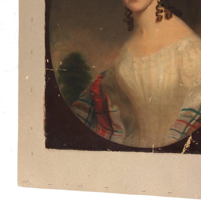 Early 19th Century Antique Oil on Canvas Portrait Painting of a Debutant C1820 For Sale - Image 5 of 6