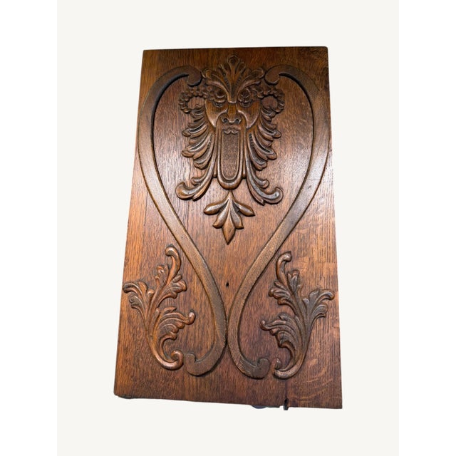 Brown Antique Carved Oak Grotesque Mask Architectural Panel Renaissance Revival For Sale - Image 8 of 8