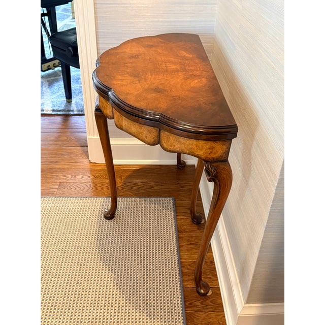 Queen Anne Scalloped Demilune Flip Top Game Table One of the prettiest tables of this type we have seen. A burl walnut...