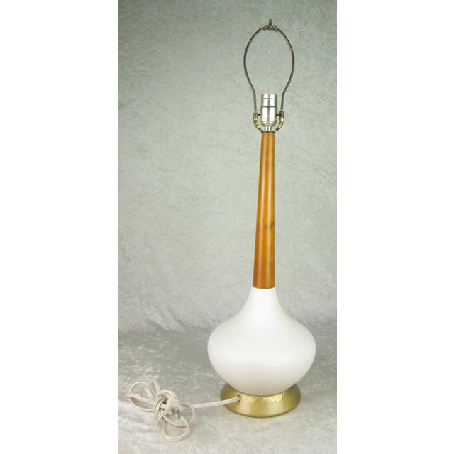 Mid 20th Century Mid Century Modern White Pottery and Walnut Genie Bottle Table Lamp For Sale - Image 6 of 9