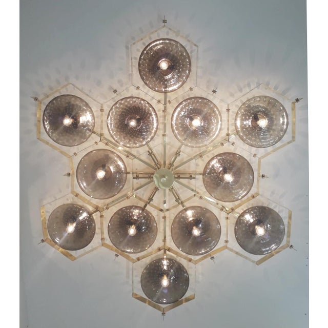 Not Yet Made - Made To Order 21st Century Beehive Polished Brass Smoky Bubbles Murano Flush Mount by Fabio LTD For Sale - Image 5 of 8