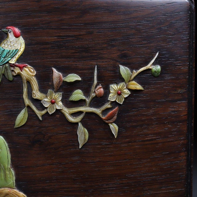 Huali Rosewood Box Inlaid With Hardstone Bird Motif For Sale - Image 9 of 11