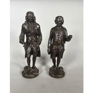 Pair of full-length sculptures of Voltaire and Rousseau, 19th century, Restoration period, Charles X For Sale