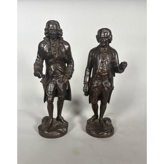 Pair of full-length sculptures of Voltaire and Rousseau, 19th century, Restoration period, Charles X For Sale
