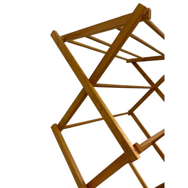 Brown Vintage Folding Wooden Clothes Drying Rack / Laundry Airer - Collapsible Multi-Tier - Design For Sale - Image 8 of 9