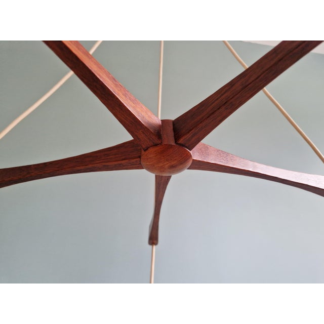 Tan Large Scandinavian Chandelier in Teak and Satin White Opaline Glass, 1960s For Sale - Image 8 of 17