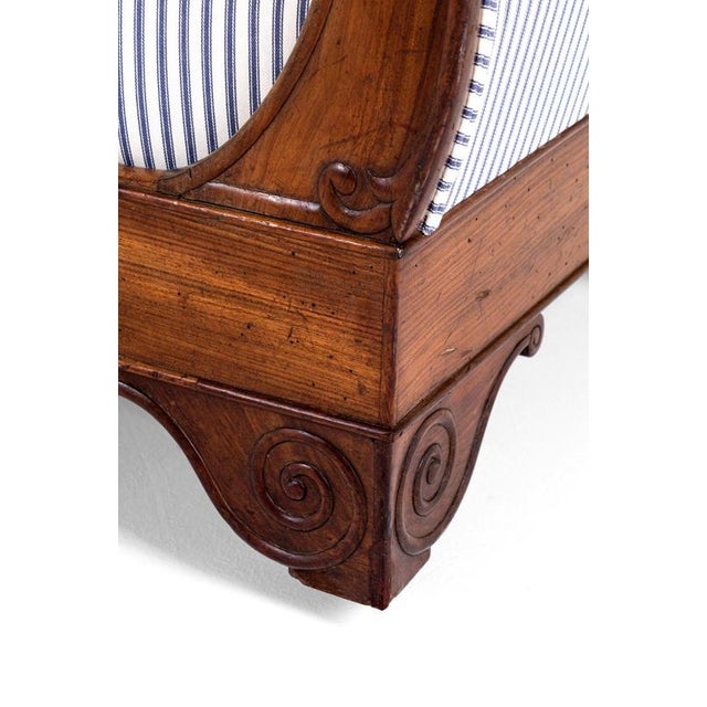 Empire Revival French Walnut Sofa in Ticking For Sale - Image 13 of 15