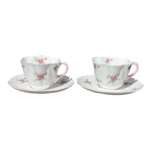 1940s Shelley Bridal Rose Teacups and Saucers Set- 4 Pieces
