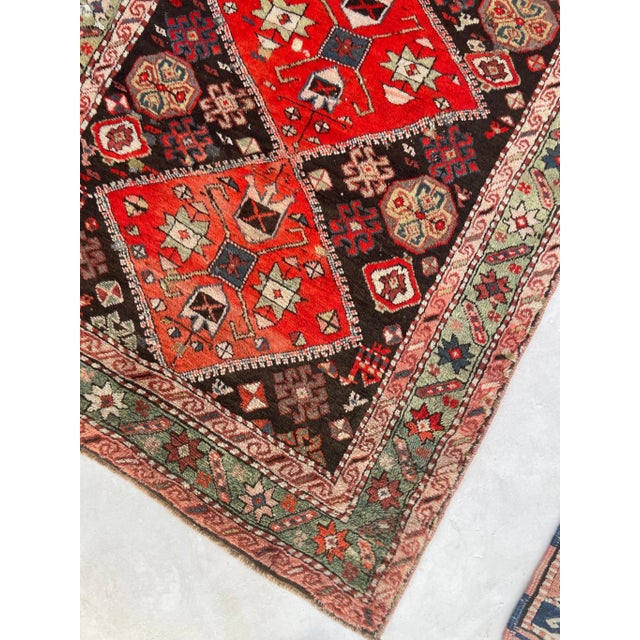 1930-40's Caucasian Sage Green Border Charcoal Black Field Rug 3.11 X 5 ...