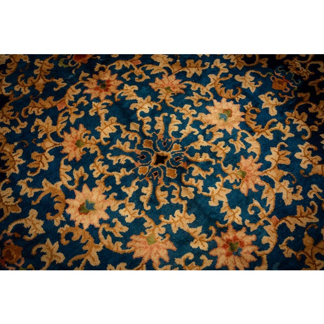 Textile 1920s Traditional Navy Floral Knotted Wool Antique Chinese Room Size Carpet Rug For Sale - Image 7 of 9