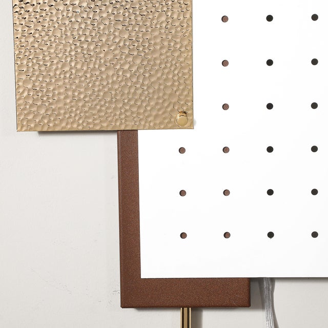 Modern Brutalist Multi-Paneled Sconces in Bronze, Polished Brass & White Enamel For Sale - Image 17 of 17