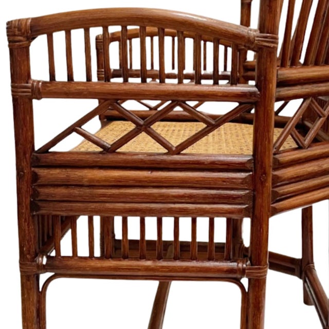 1960 Brighton Pavilion Style Chinoiserie Bamboo Side Arm Chairs - Set of 2 For Sale - Image 10 of 12