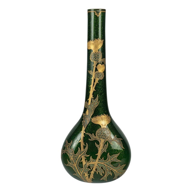 Art Nouveau Thistle Vase in Iridescent Glass from Montjoye, 1900s For Sale